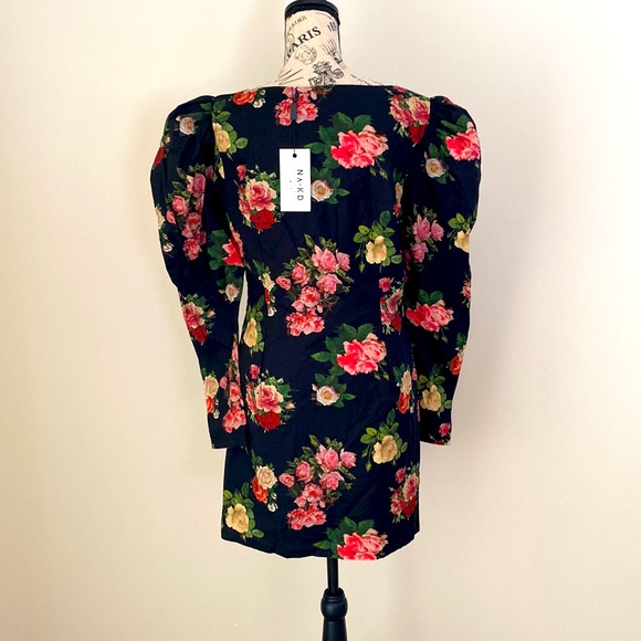 NAKD Dress Womens Medium Puff Voluminous Shoulder Square Neck Flower Print - Picture 7 of 8